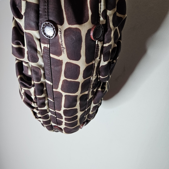 MZ Wallace Giraffe Nylon Leather Bag Satchel Elsa Tan Brown Red Pouch Pockets - Picture 6 of 8